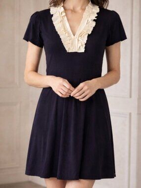 BCBGMaxAzria Ruffled Collar Dress - Navy